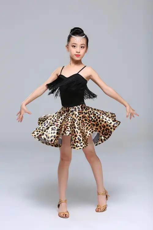 少儿拉丁舞服_儿童练功裙豹纹亮缎演出表演服套装 - 阿里巴巴