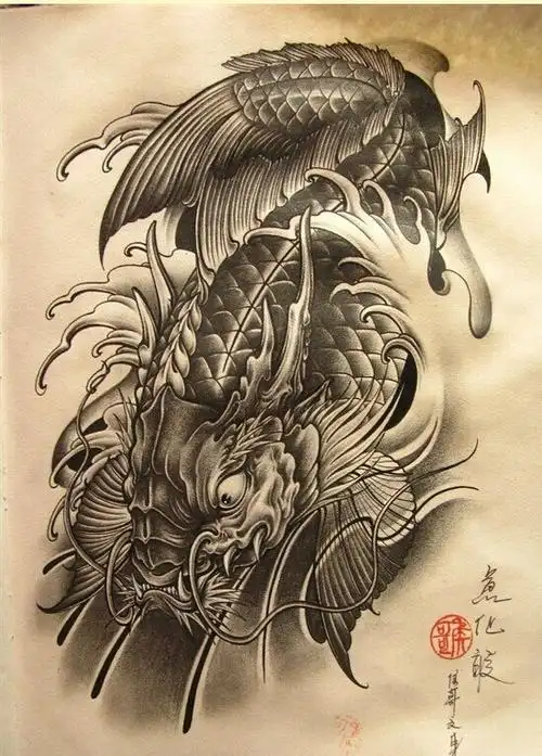 漂亮鳌鱼纹身手稿图案欣赏图片