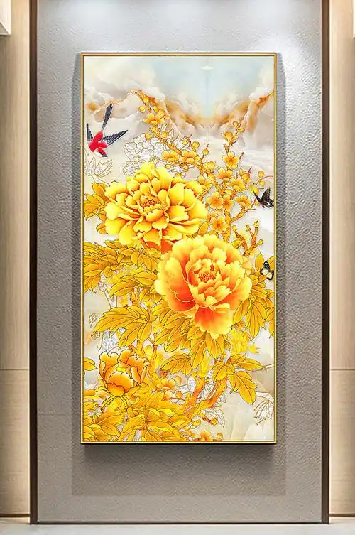 金色牡丹富贵牡丹玄关画