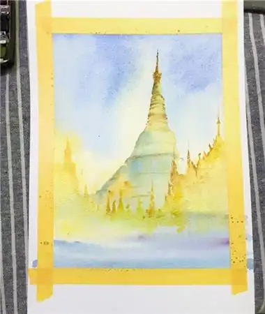 水彩画教程:水彩画缅甸仰光大金塔