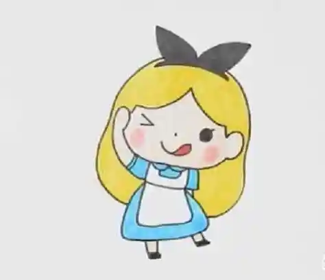 爱丽丝小女孩简笔画卡通版 爱丽丝简笔画彩色步骤图