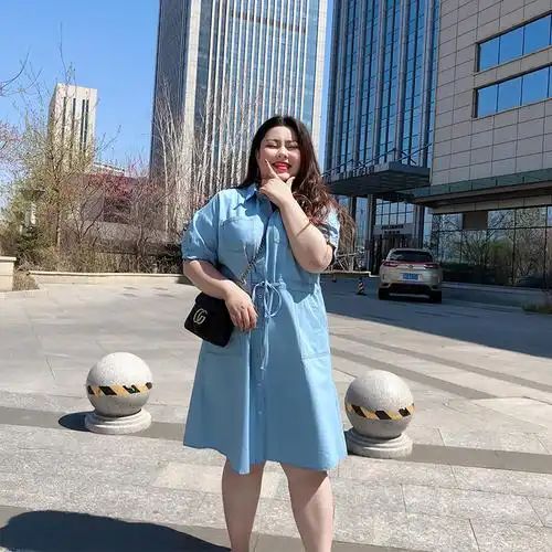 大码女装短袖娃娃领连衣裙女胖mm200斤显瘦夏装中长款裙子宽松240
