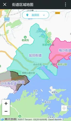 盐田区4个街道的管辖范围及位置分布