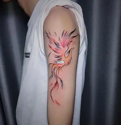 大臂彩色凤凰纹身图案