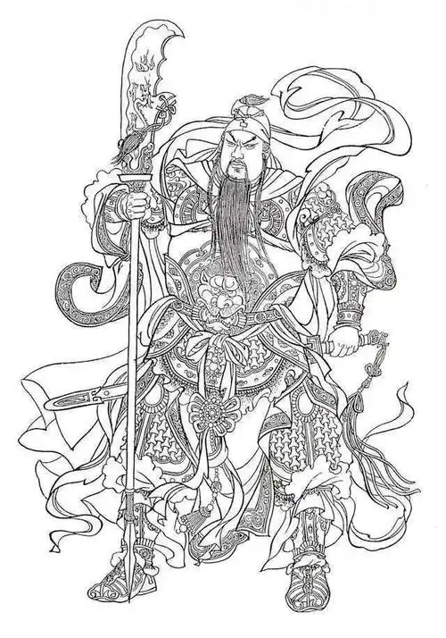 【线白描】白描《武侯关云长威武》(王爱蝉的收藏)