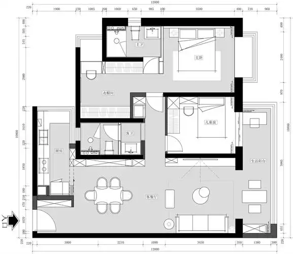 龙湖天璞120㎡现代简约风格室内装修设计案例