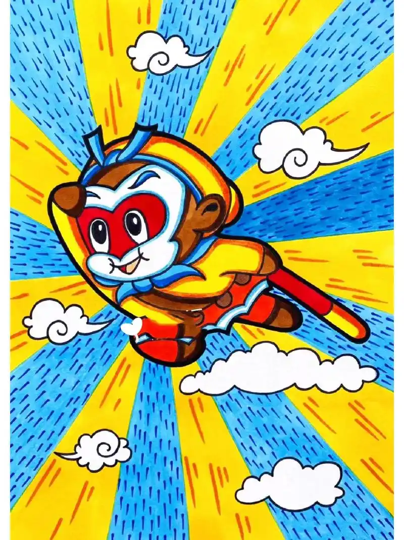 儿童画 大师兄孙悟空的金箍棒(附线稿)               大圣来也