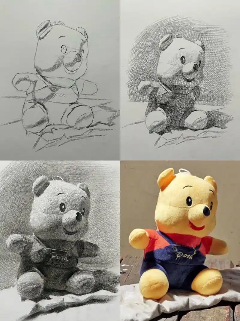 素描毛绒玩具 绘画过程