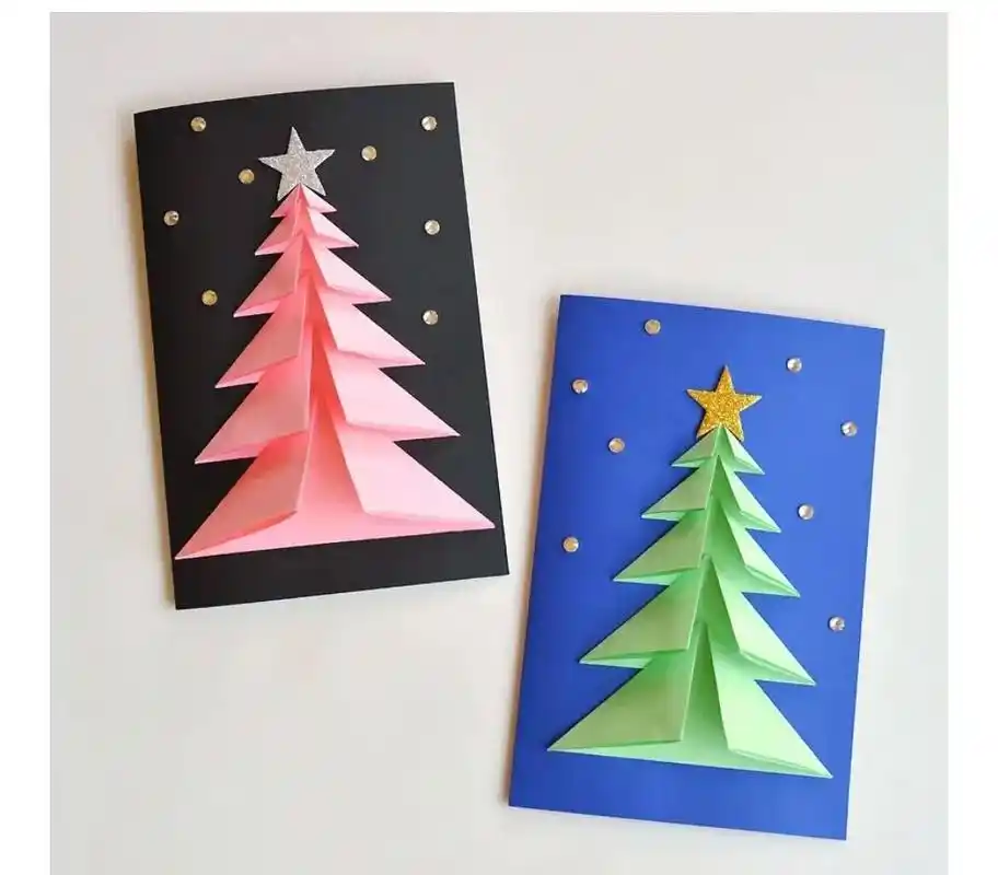 款3d圣诞树贺卡,简单好看 只要有手就会做,跟着步骤图陪娃做 - 抖音