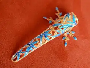 台北故宫博物馆馆藏复刻纯银镀金手工花丝烧蓝竹叶流苏指甲套护甲