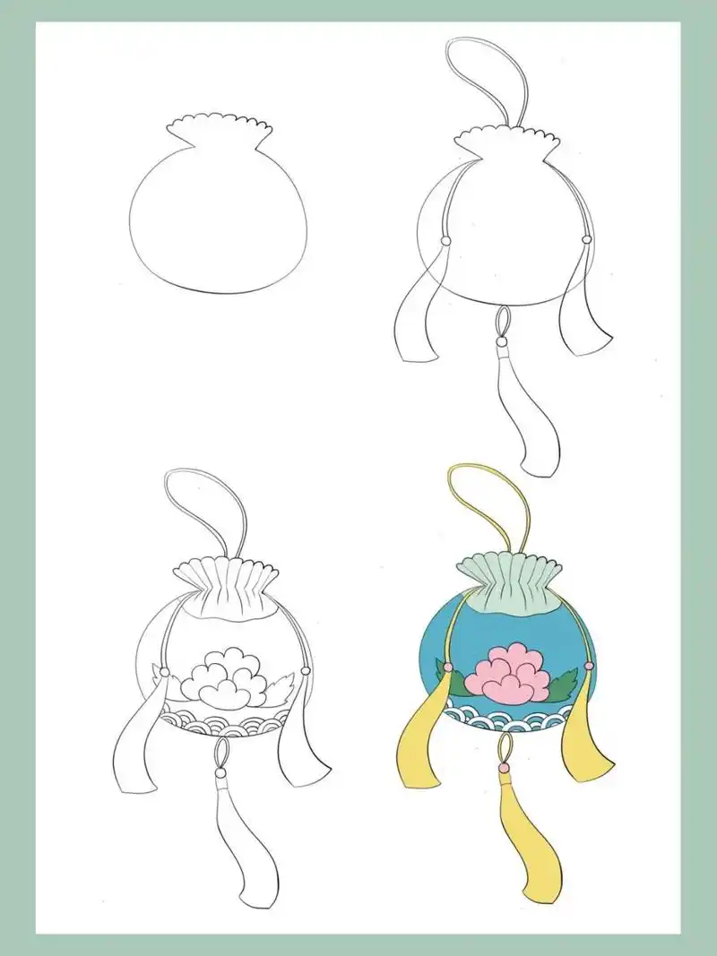 国风简笔系列——香囊(端午节挂香囊啦) 好喜欢中国风的小饰品,准备画