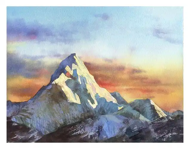 水彩风景——雪山