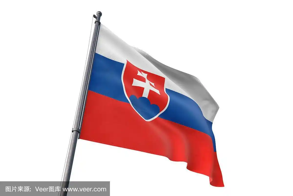 斯洛伐克国旗飘扬孤立的白色背景