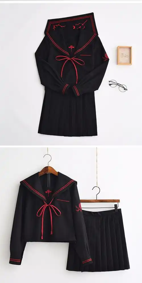 烈儿家jk制服暗黑不良刺绣正统水手服学生校班服恶魔长袖两件套装_8折