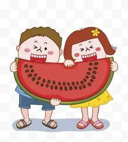 吃西瓜的卡通小孩