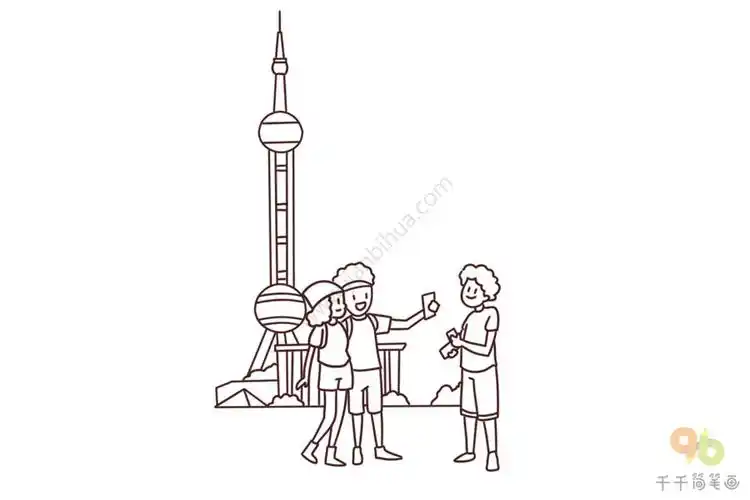 黄浦江边的风景东方明珠简笔画