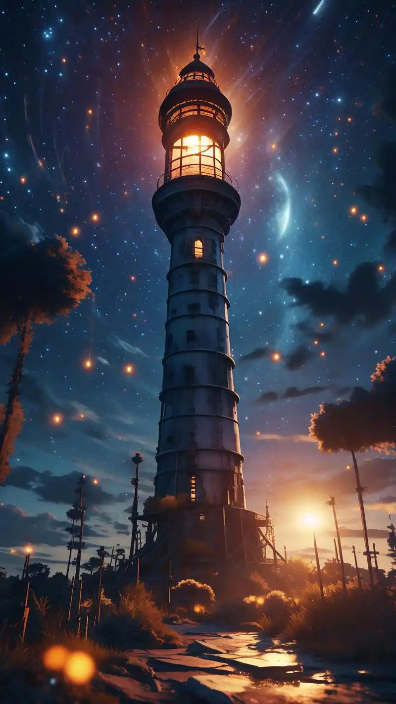 99夜晚星空灯塔壁纸,浪漫之选93 哇喔～99这组夜晚星空与灯塔相