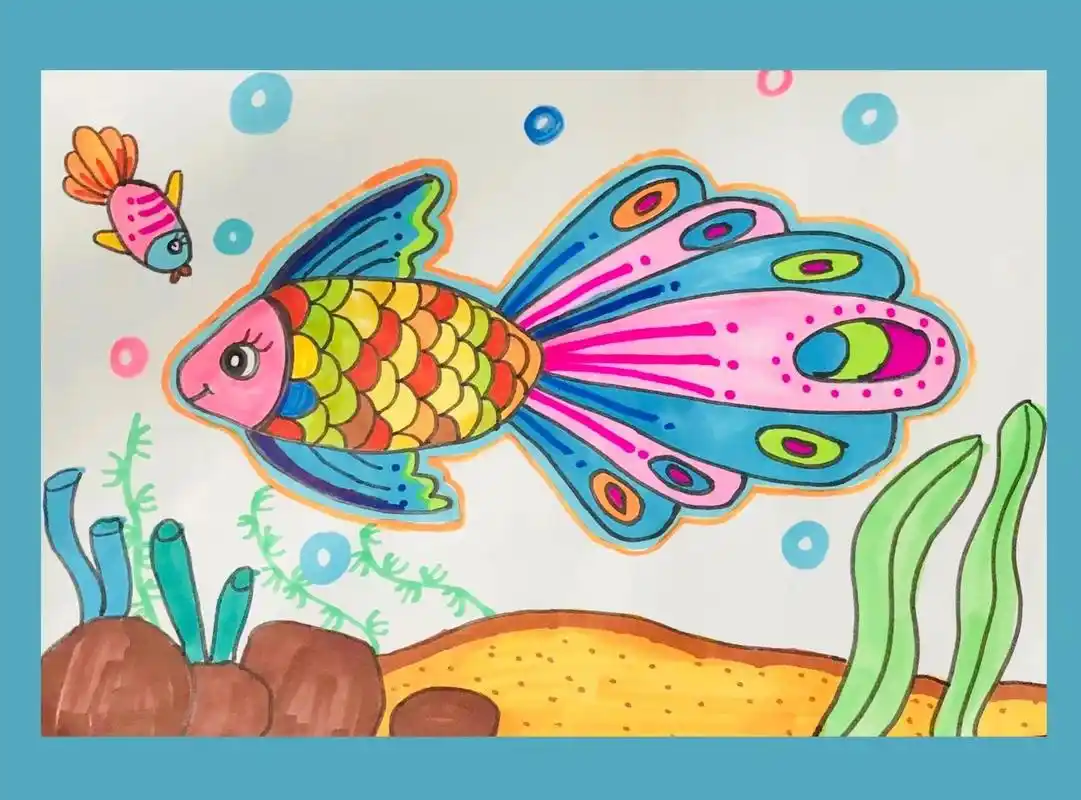 孔雀鱼创意儿童画6-7岁 课程名称《美丽的孔雀鱼》 材料:铅笔,橡皮