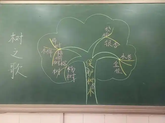 板书,引导孩子们思考,孩子们如同身临其境一般,积极开动脑筋,感受树的