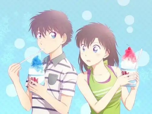 发一张黑羽快斗和中森青子的照片.