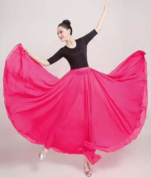 新疆舞蹈半身大摆裙维吾尔族练习裙雪纺藏族表演服长裙开场舞台女