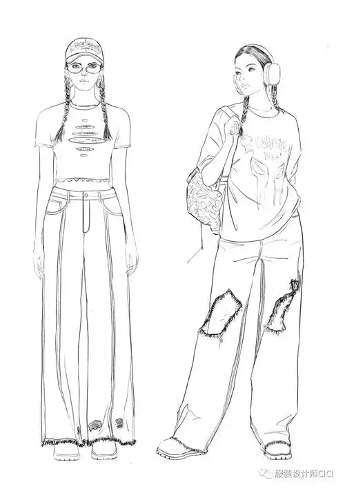 手绘 | 服装线稿与上色效果图