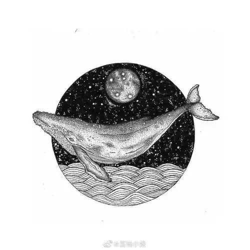 一组鲸鱼黑白画美美哒
