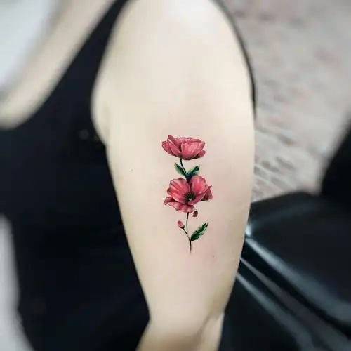 大臂小清新罂粟花纹身图案