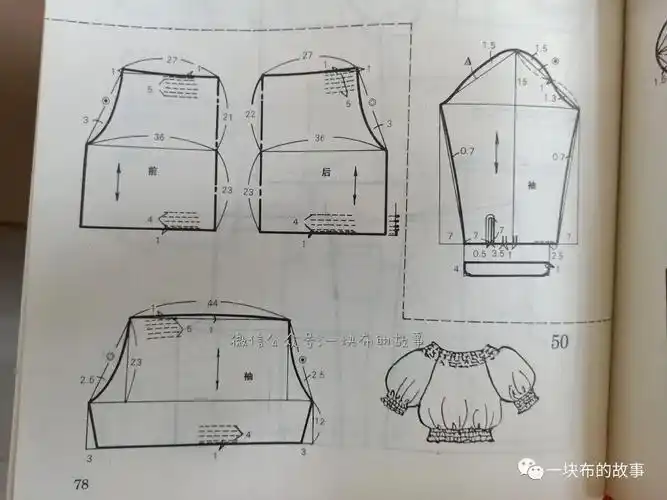 四款少女风插肩袖抽褶小衫裁剪图