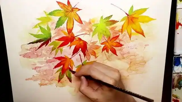 水彩素描技巧教学如何画枫叶色彩的渐变