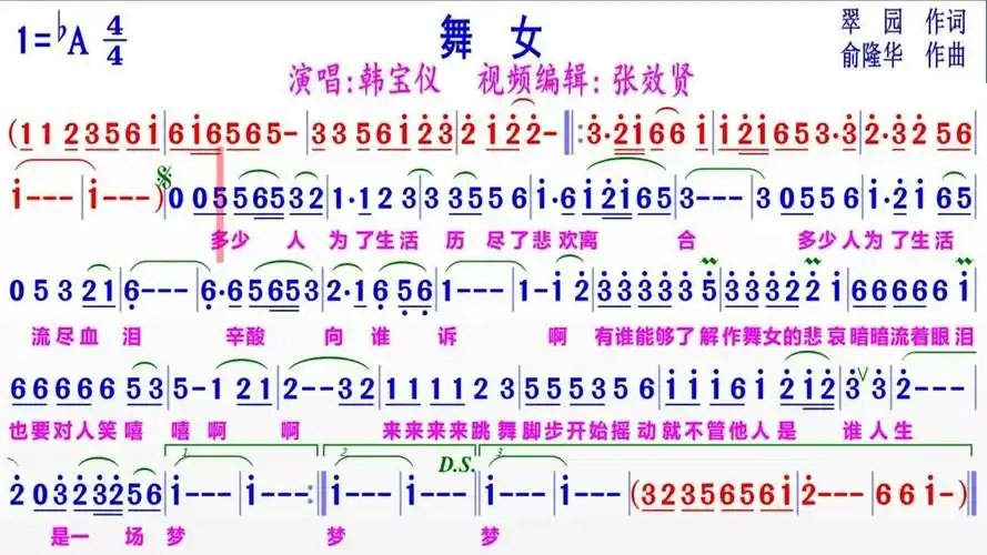 歌曲《舞女》的彩色动态简谱