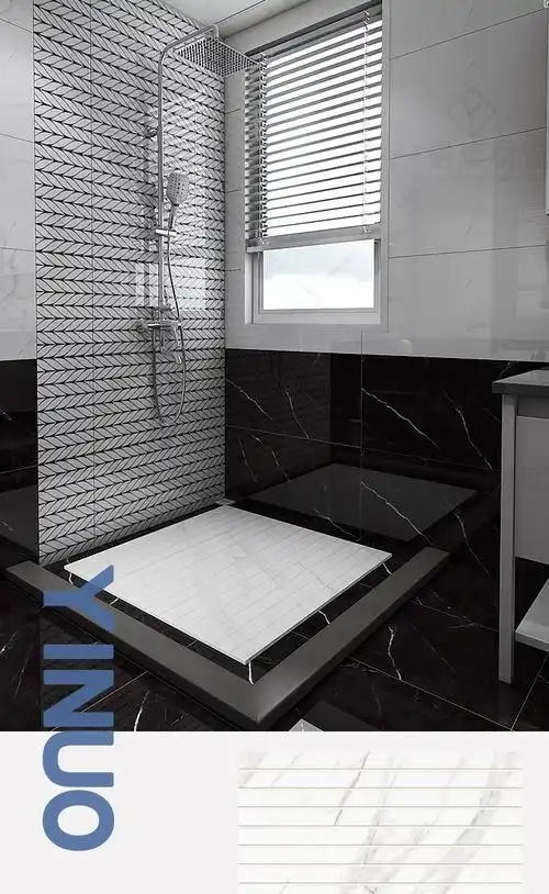 淋浴房脚踏石大理石淋浴房垫脚石防滑地板砖600x1200深浅灰浴室卫生间