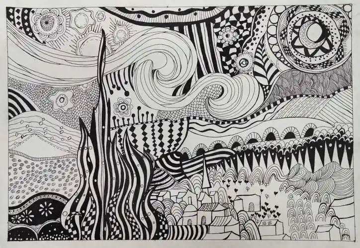 20级学前7班学生优秀作品黑白装饰画,鼓励学生创作.