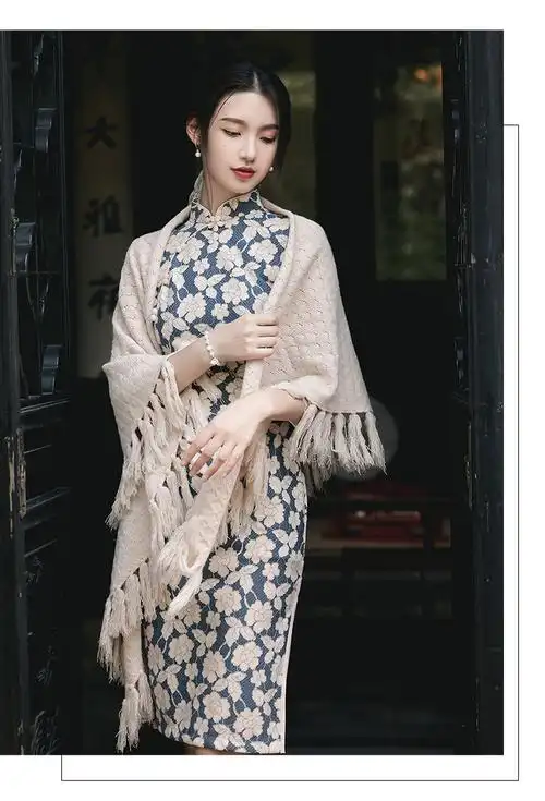 mlcriyg旗袍披肩外套2021年高端复古民国风斗篷外搭外套年轻款少女老