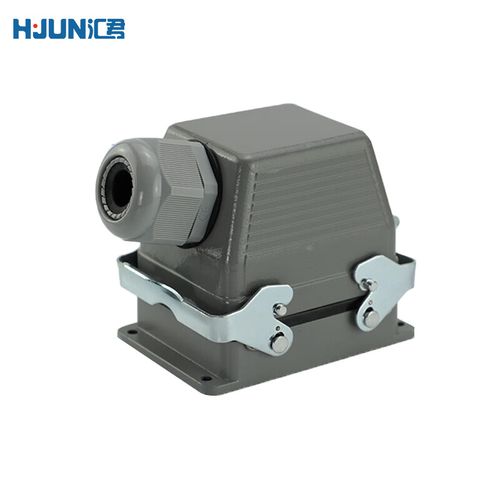 汇君 矩形重载连接器工业防水航空插头插座 32芯双扣 侧出