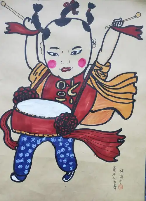 枣庄市少儿美中心东方美术班年画作业《童子贺春》