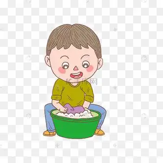 卡通手绘人物洗衣服少男