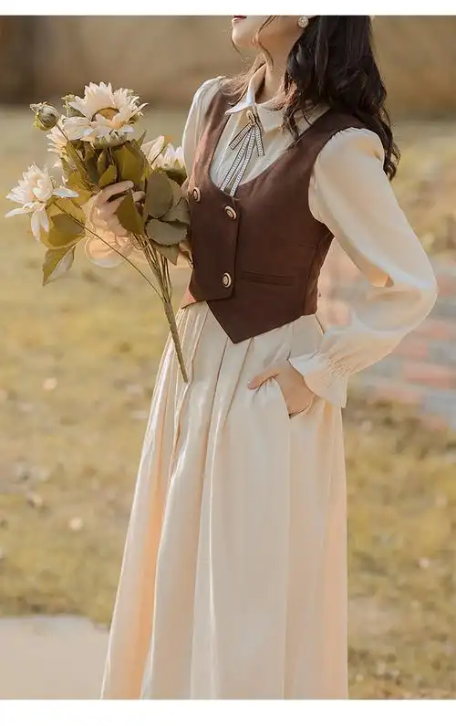 2020秋冬新款复古法式马甲两件套装裙在逃公主连衣裙茶歇裙女批发