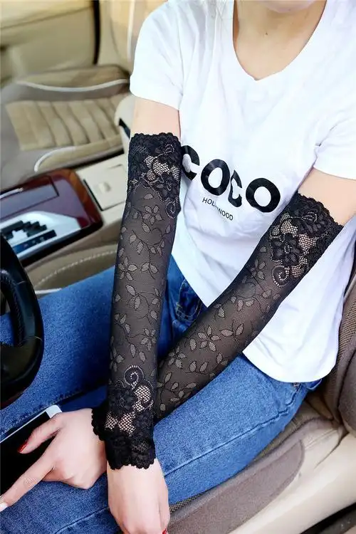 夏季防晒袖套女蕾丝薄款遮阳防紫外线手臂套开车网纱冰丝遮疤护腕