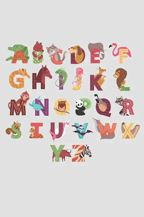 创意卡通动物英文字母可爱卡通字母设计元素立即下载立即下载26个英文