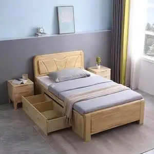 单人床1.2米1.35m小户型气压抽屉储物成人实木小床一米二三五北欧