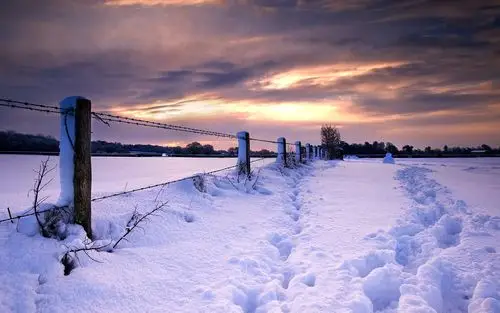 冰雪世界,雪地,晚霞,围栏,冰雪世界壁纸图片