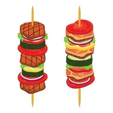 多纳烤肉串,扁平卡通烤肉串.美味的烤的肉.图片下载