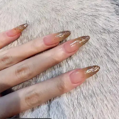 欧美长款奶茶色链条钻温柔穿戴美甲夏欧美长款学生假指甲成品甲片橘黄