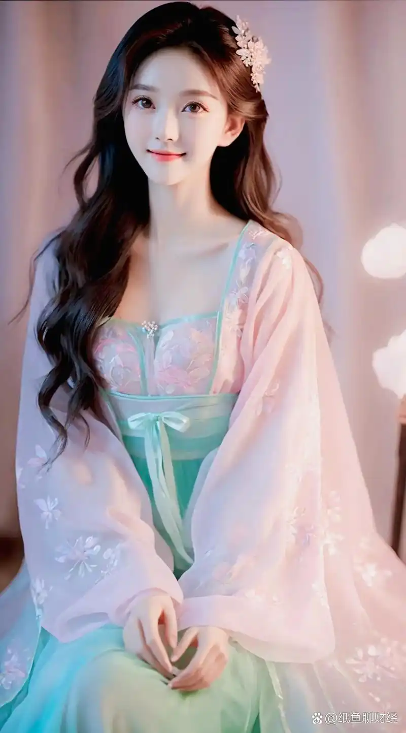 淡雅古风,清新之美 身穿淡蓝色汉服的女子,温婉端庄,长发及腰,别着