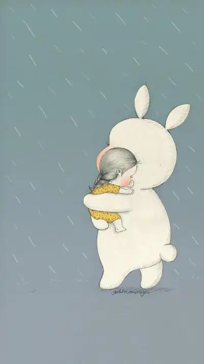 女孩和兔子插画