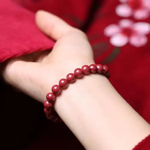 购客天然朱砂手串红色佛珠紫晶砂男女情侣本命年招财转运圆珠手链