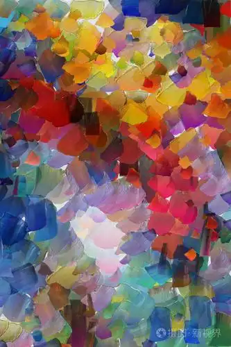 画布上油漆的混乱画笔笔触.印象鲜艳的颜色.