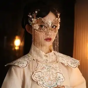 面具半脸古风流苏面帘遮脸古装遮面汉服配饰面纱女道具舞会罩