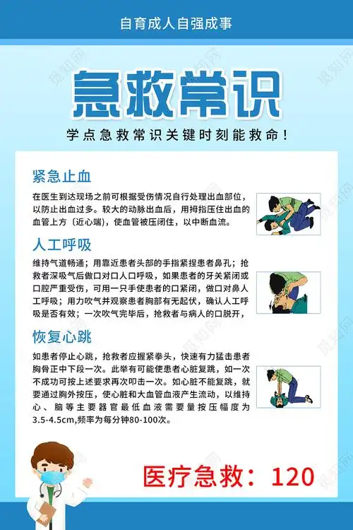 蓝色简约急救常识宣传活动海报医疗急救psd